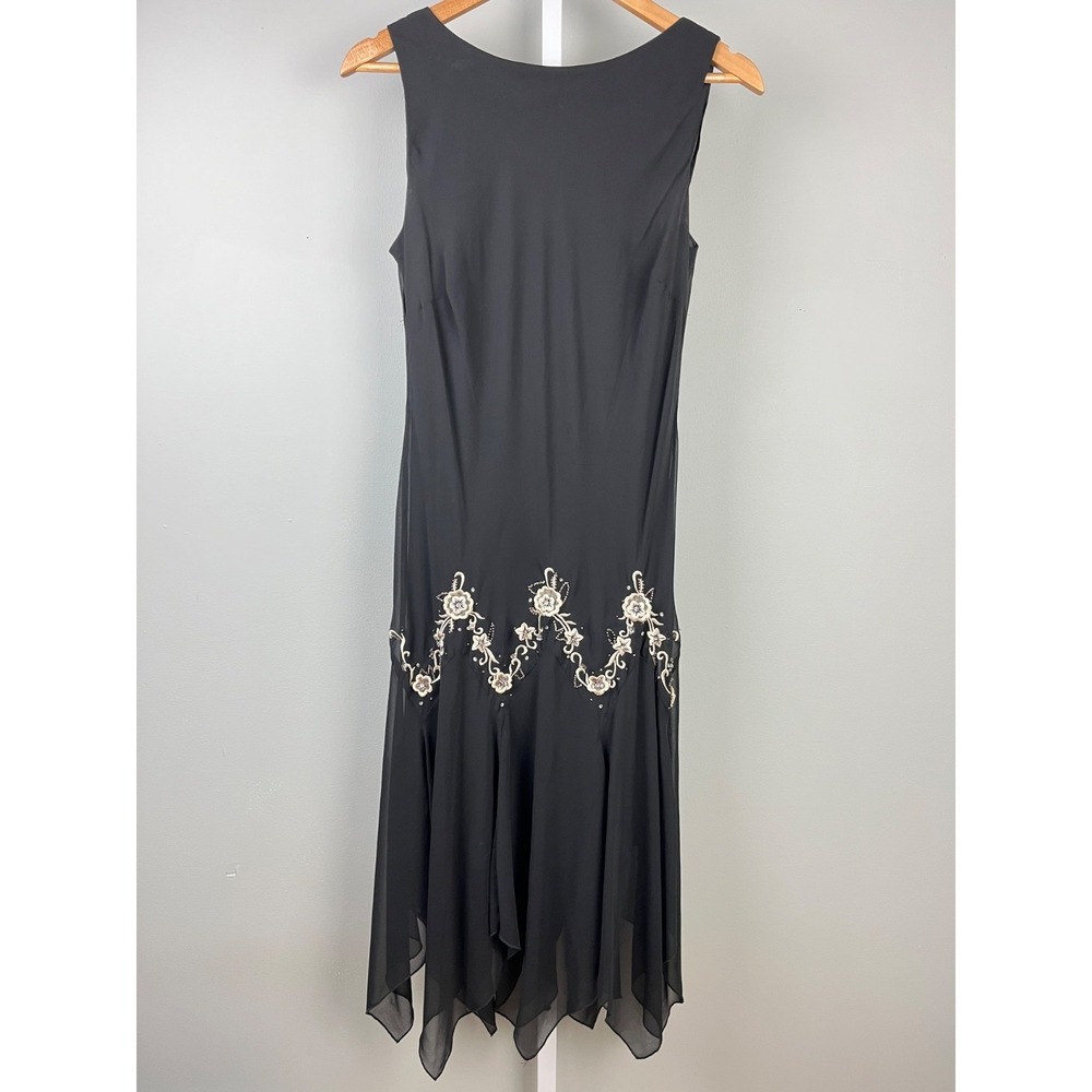 Vintage S.L. Fashions Y2K Midi Dress Womens 12 Black Fairy Goth Asymmetric